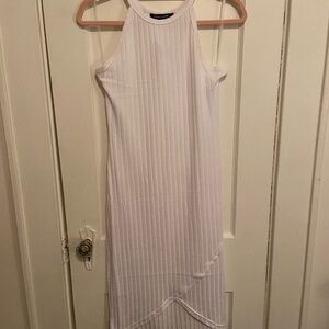 White Ribbed Halter Midi Dress with Slit